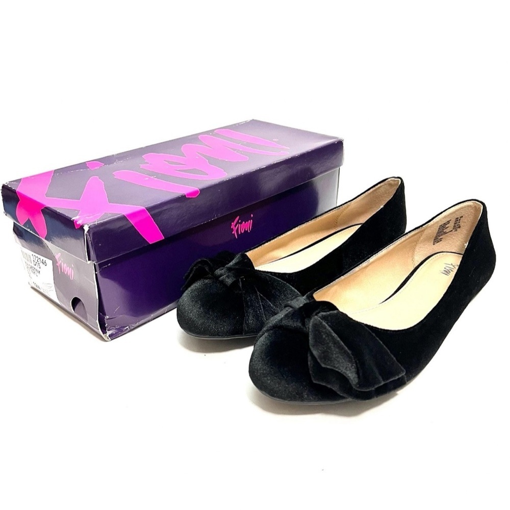 Vintage Y2K deadstock black velvet asymmetrical bow slip on ballet flats